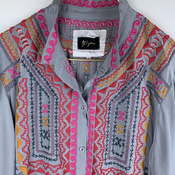 Biya by Johnny Was Silk Blouse Embroidered Women’s Size Large Read Description - Picture 3 of 12